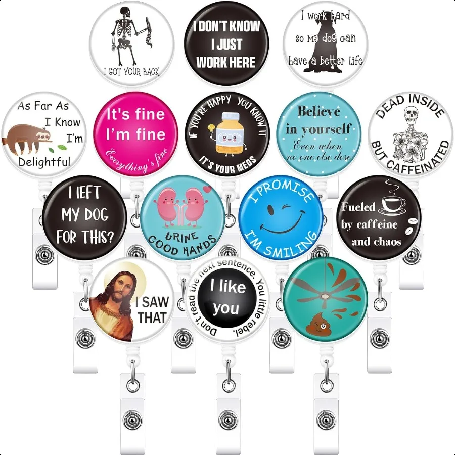

16 Pcs Funny Badge Reel Bulk Retractable Cute Name Tag Medical Badge Clip Holder for Doctor Medical Assistant Accessories CNA