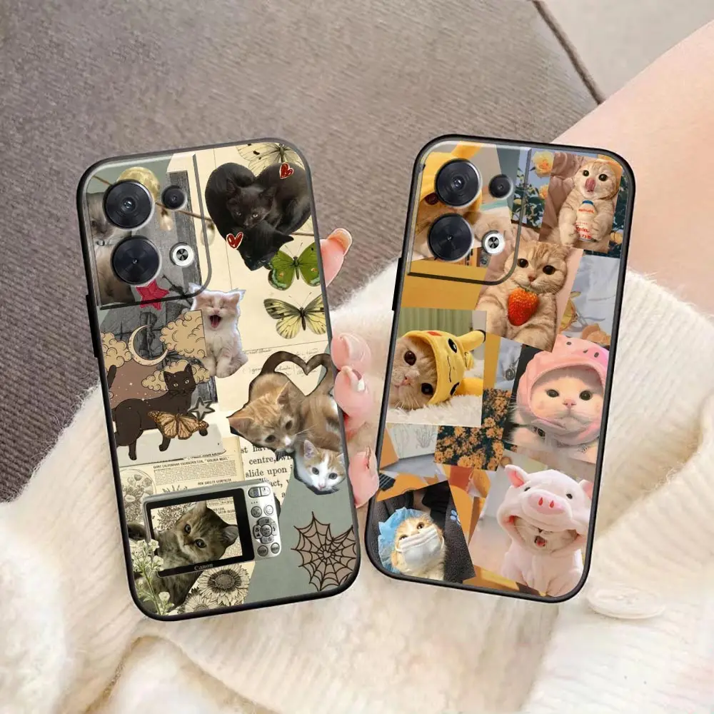 Line Art Funny Cute Cat Phone Funda Coque Case For OPPO FIND X5 X3 X6 RENO 10 8 7 7Z 2Z 6 6Z 5 4 Lite Pro Plus 4G 5G Case Shell