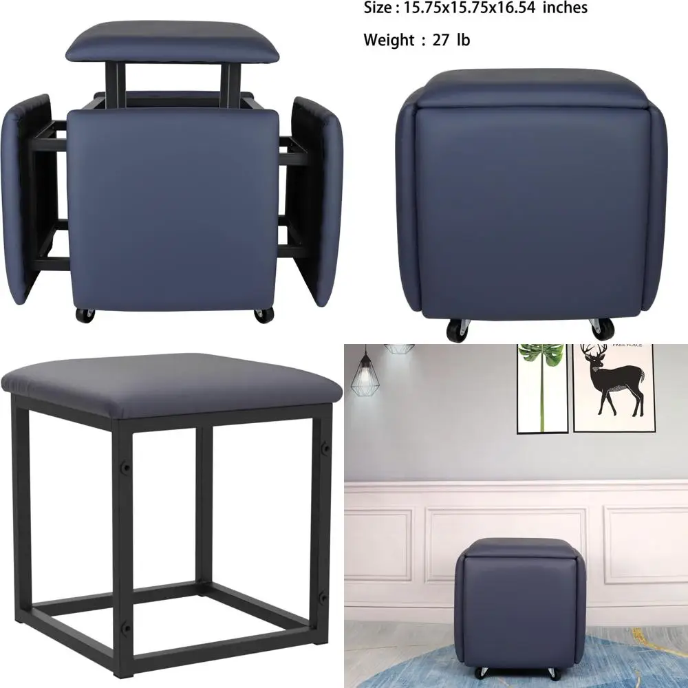 

Многофункциональный штабелируемый стул-куб с кожаным квадратным сиденьем, подставкой для ног на колесиках для гостиной и столовых