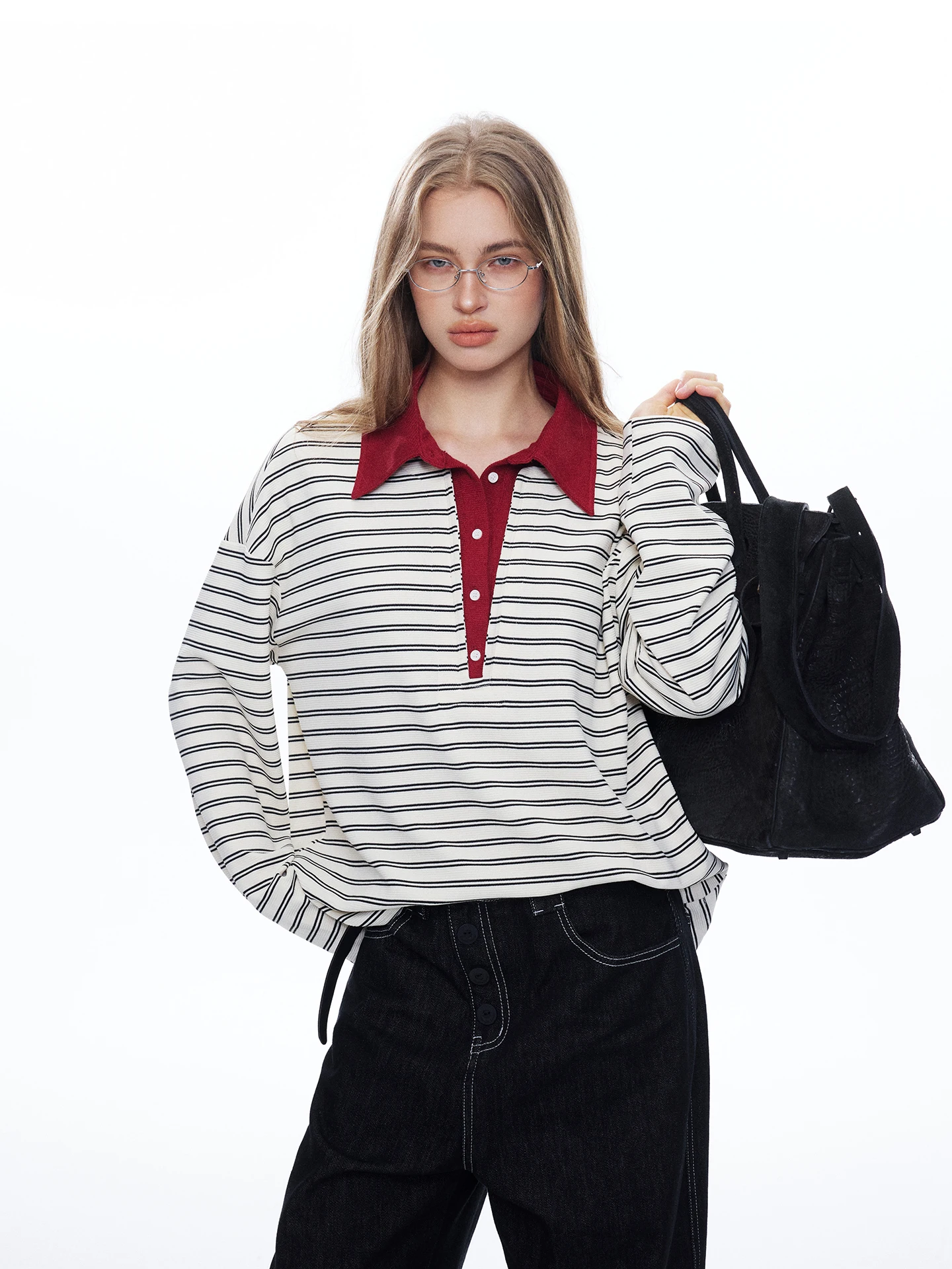 

BGt Loose Fit Long Sve irt Knitted Base Layer Top Striped T-irt Casual Wear Polyester Blend American Lei...