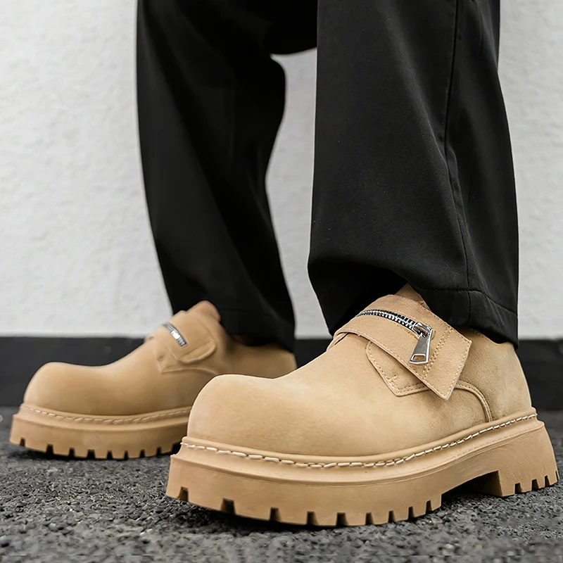 

Мужские лоферы и слипоны в британском ретро-стиле, туфли дерби с широким круглым носком, массивная платформа, модная уличная обувь для широкой стопы