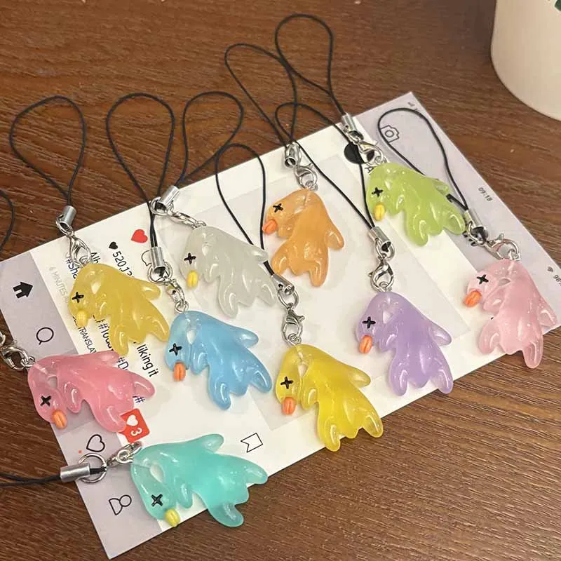 Mobile Phone Rope Keyring Ice Transparent Color Changing Roasted Duck Keychain Student Backpack Pendant Car Hanging Accessories