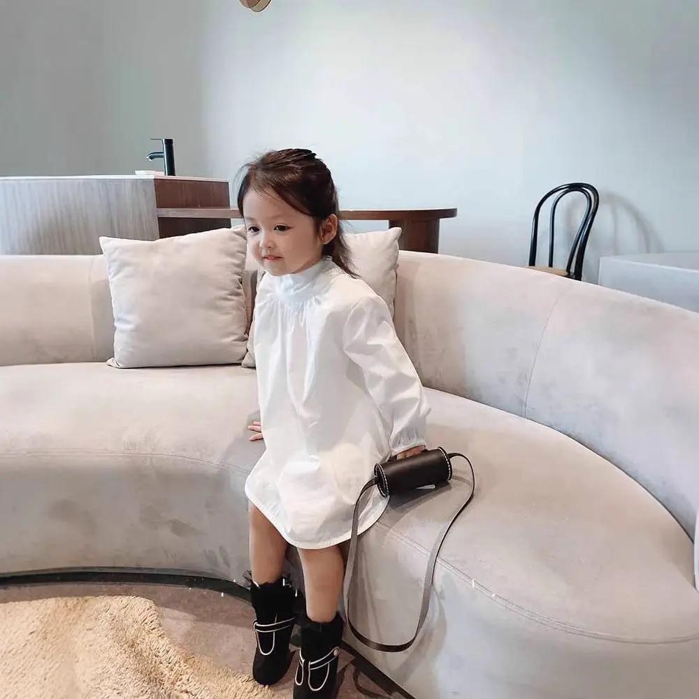 Children's Skirts Spring Autumn New Korean One Button Temperament Style Long Sleeve Dress Clothing