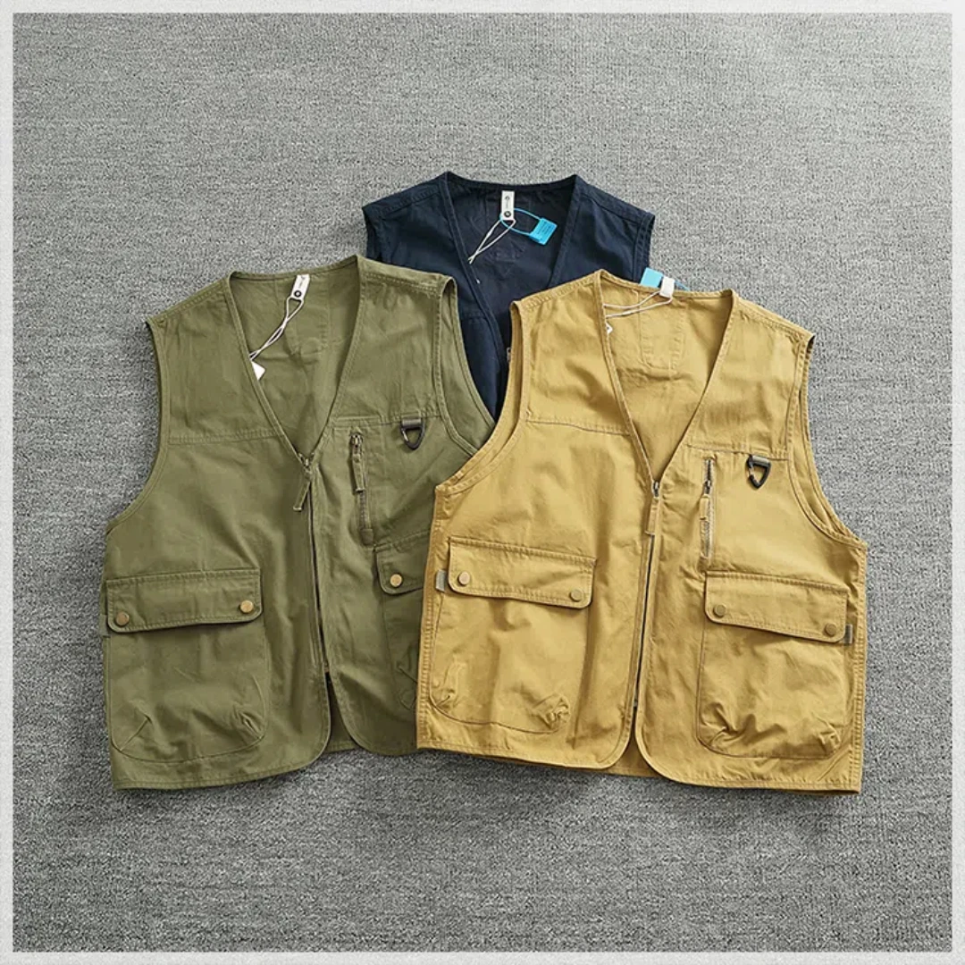 Cotton woven sleeveless fishing cargo vest for men outdoor leisure multi-pocket sleeveless vest vest