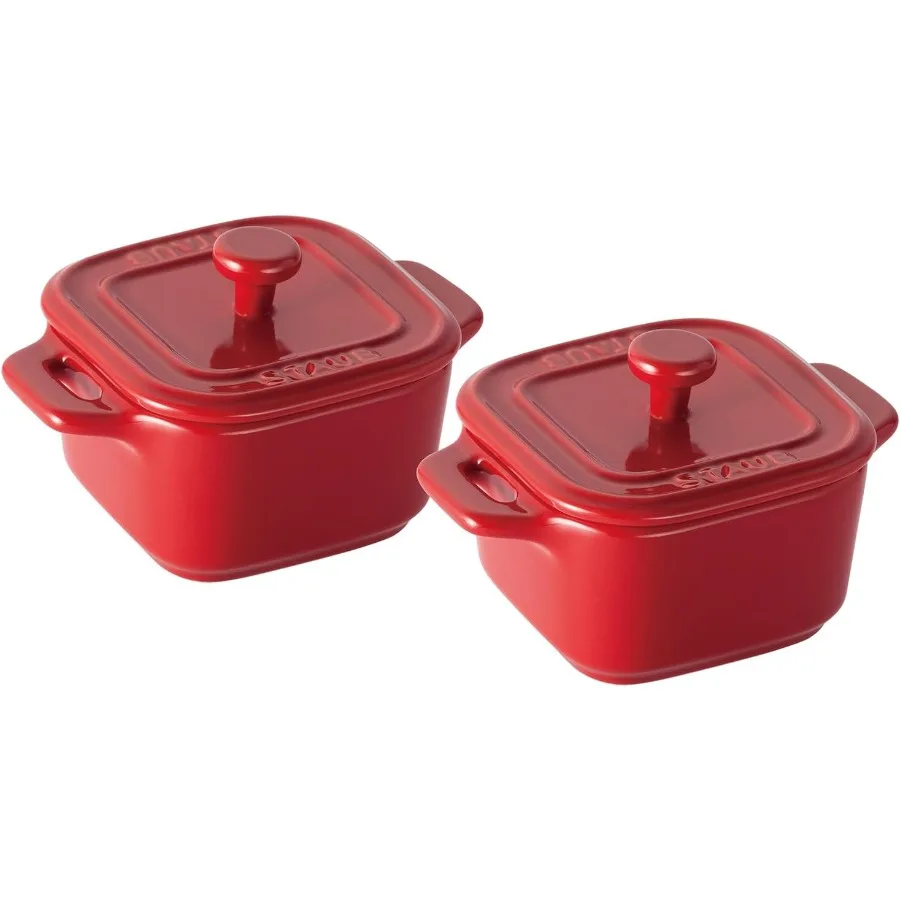 

40511098 Square Cocotte Pair Cherry 3.1 inches 8 cm Set of 2 Ceramic Heat Resistant Storage Container Microwave Safe