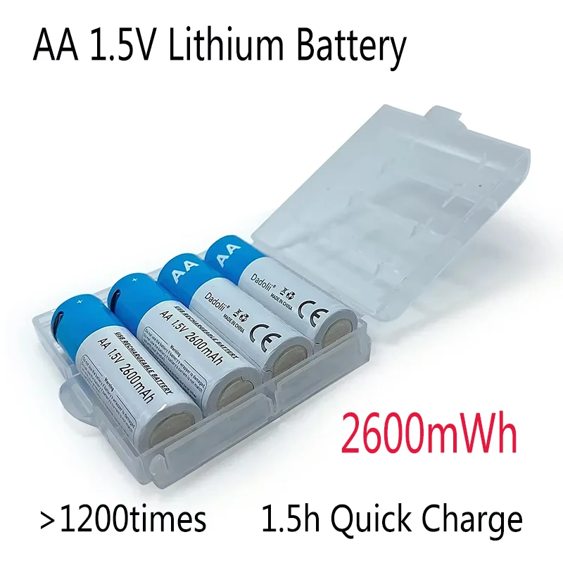 

AA Battery 1.5V AA 2600mAh rechargeable li-ion battery USB fast charging for remote control mouse small fan Electric toy