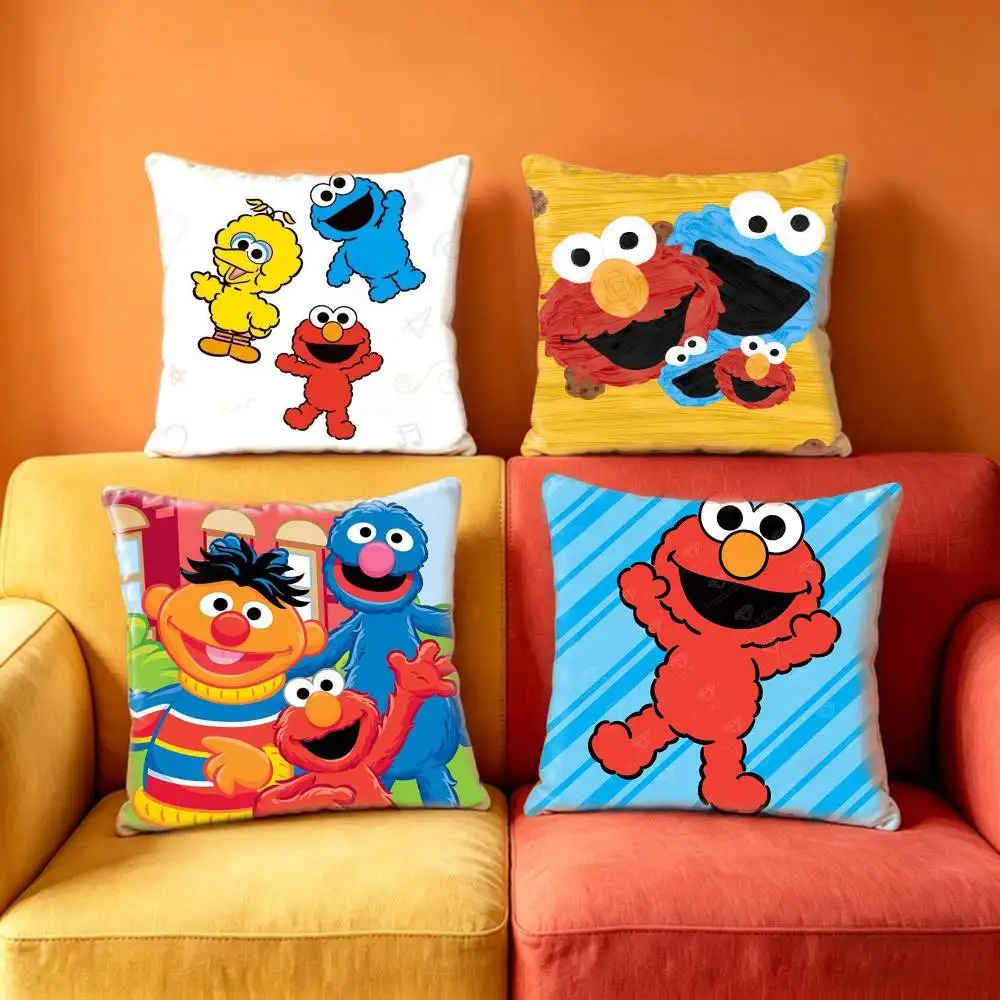 Cute cartoon S-Sesame Streee  Pillow Case Anti-dustmite Pillowcase Invisible zipper silky Sofa cushion cover for bedroom