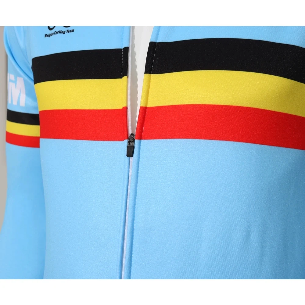 Long Sleeve Cycling Jersey for Men, Pro Team, Thin Downhill MTB, Blue, Belgium, Racing, Winter Clothing