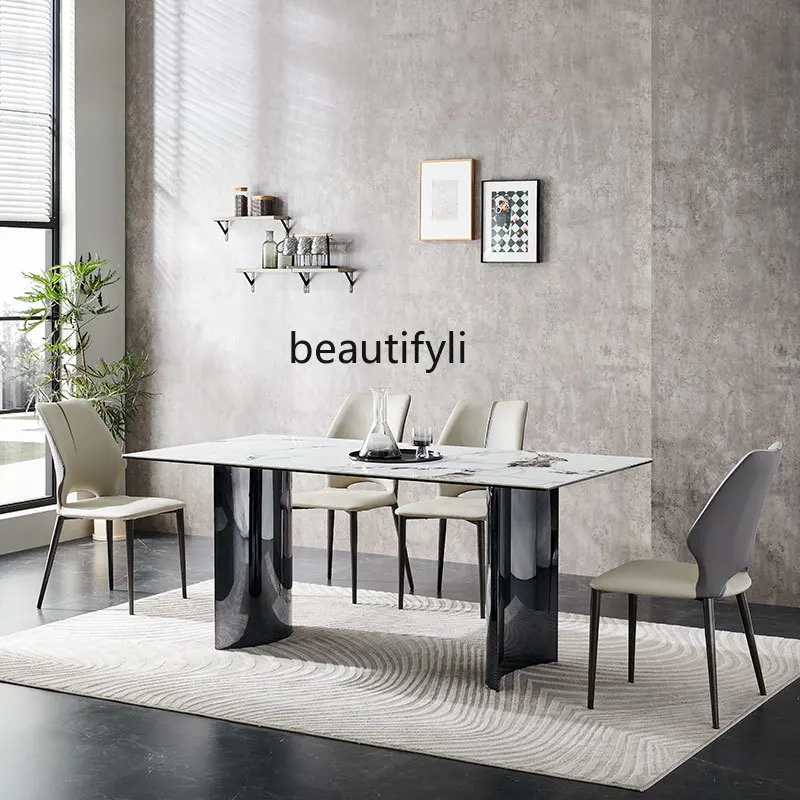 New composite rock slab dining table and chair combination household Italian minimalist rectangular dining table