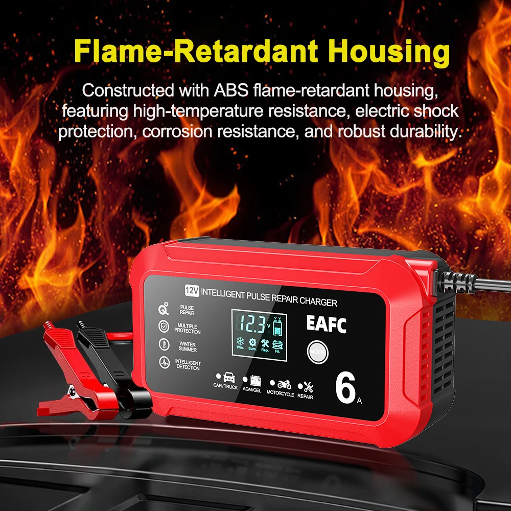 EAFC 12 فولت 6A شاشة كبيرة شاحن بطارية ذكي صيانة نبض إصلاح Desulfator لسيارة شاحنة SUV دراجة نارية AGM هلام البطارية #4