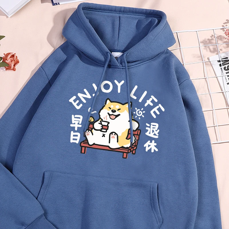 Enjoy Life Retire Early Printed Male Hooded Vintage Loose Sport Shirts Fashion Simple Sweatshirts Classic Fleece Comfy Clothes