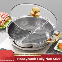 30cm Stainless Steel Soup Pot Wok Non-stick Honeycomb with lid Household Hot Pot Frying Pan Induction Cooker Gas Stove Universal