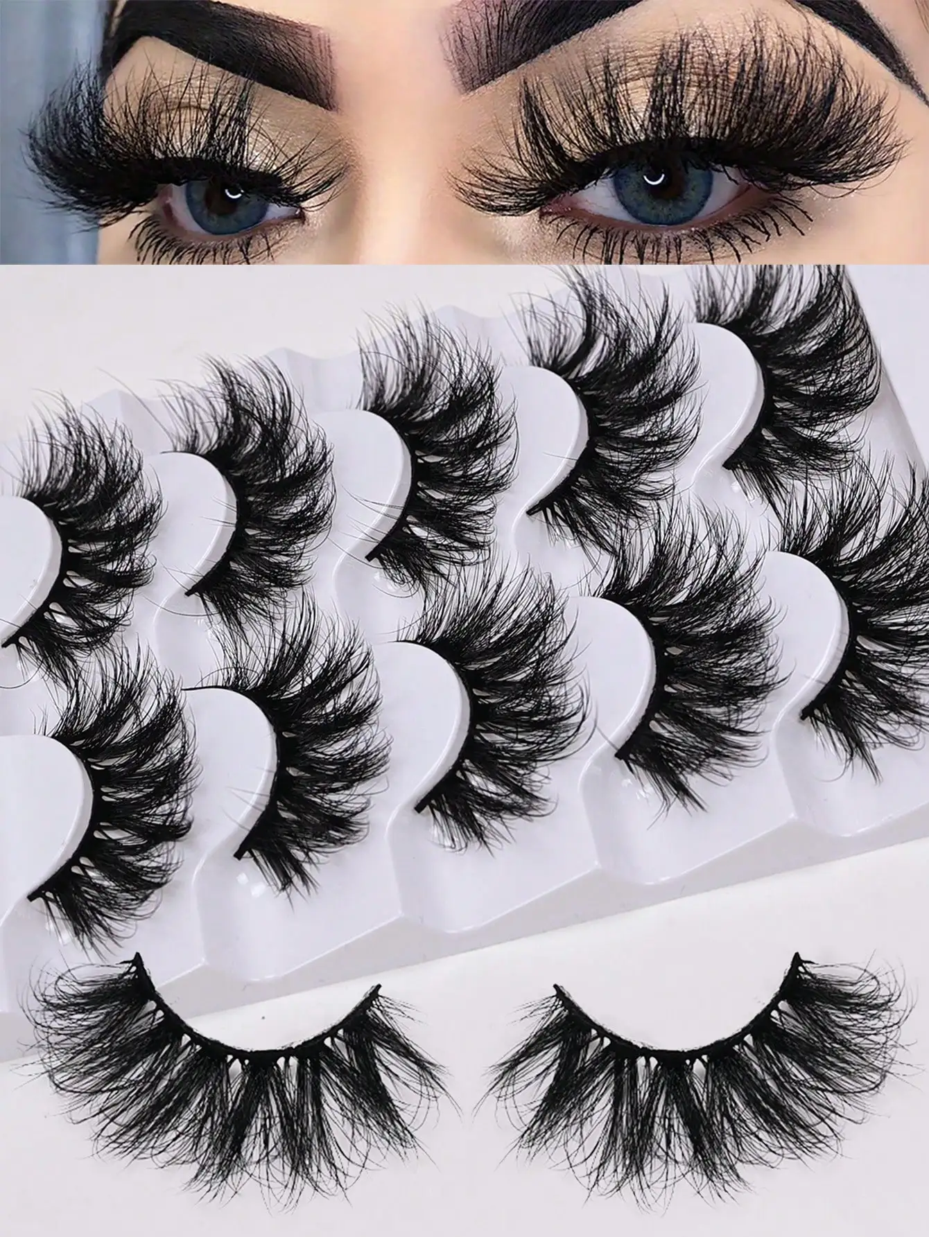 5 Paar flauschige, voluminöse, lange, strapazierfähige, dramatische, unordentliche Wimpern – Detail 1