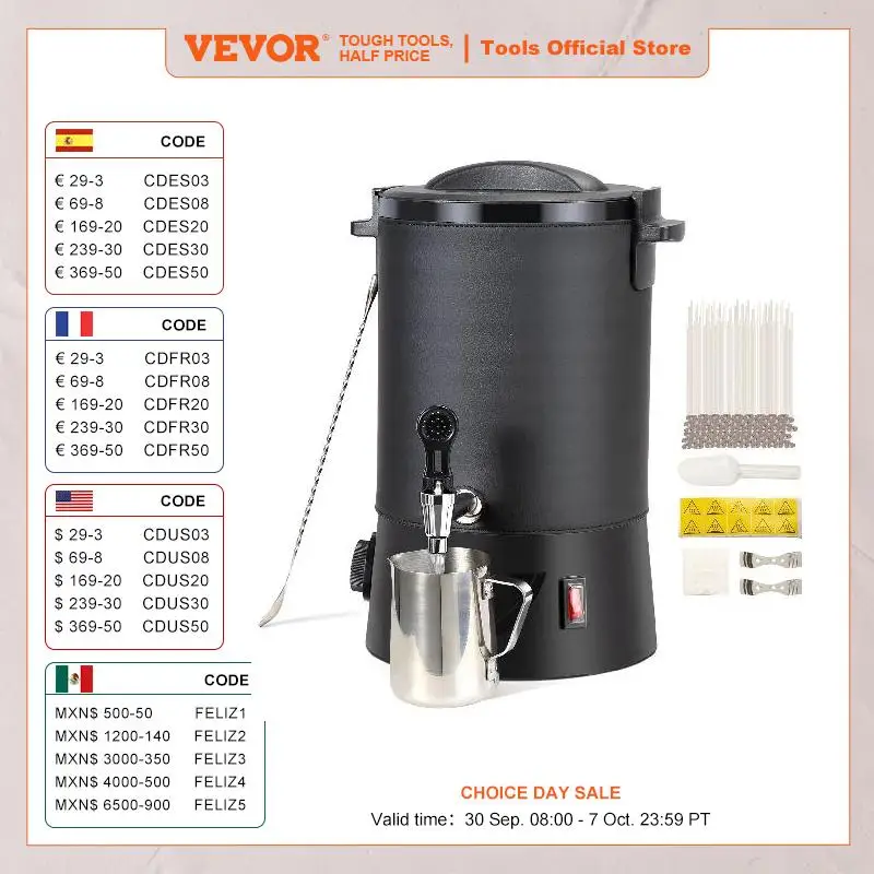 

VEVOR 6.5L 10L Wax Melter for Candle Making Large Electric Wax Melting Pot Easy Pour Spout 9-Level Temperature Control