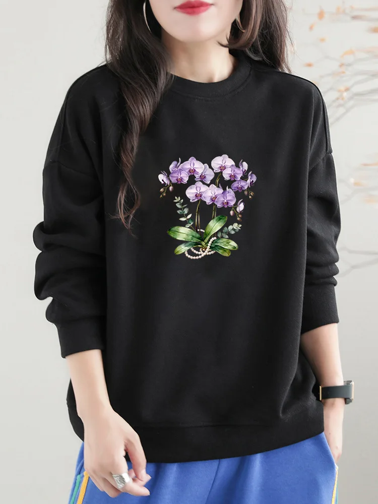 Fashionable Pure Cotton Long Sleeve round Neck Sweatshirt Loose Fit Base Layer Top for Autumn Winter Comfortable Korean Style