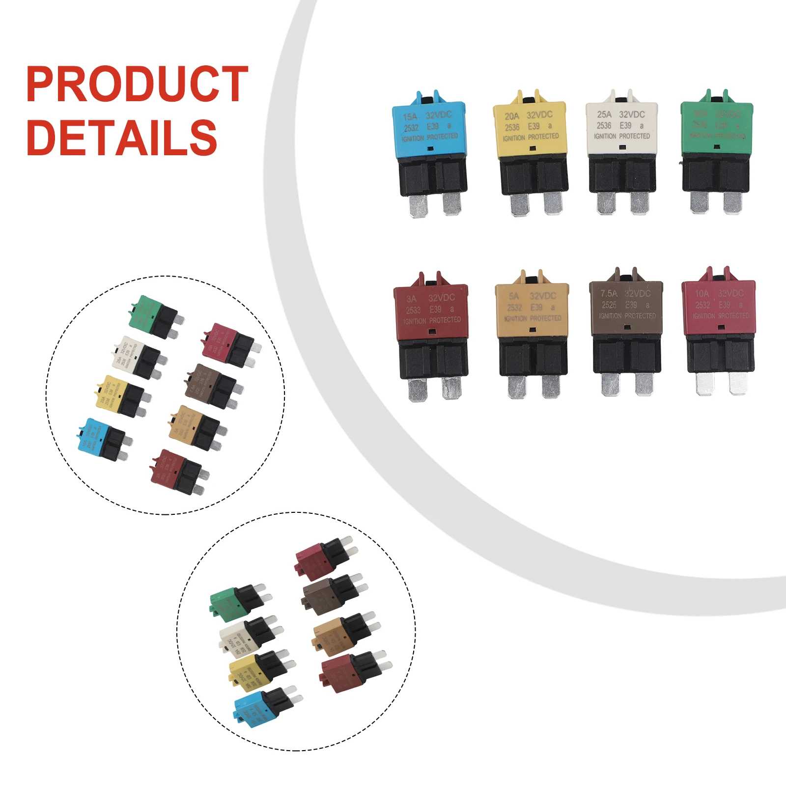 Set of 8 Manual for reset Circuit Breakers for RVs and For Marine Use Automatic for reset Capability Amperages from 3A to 30A