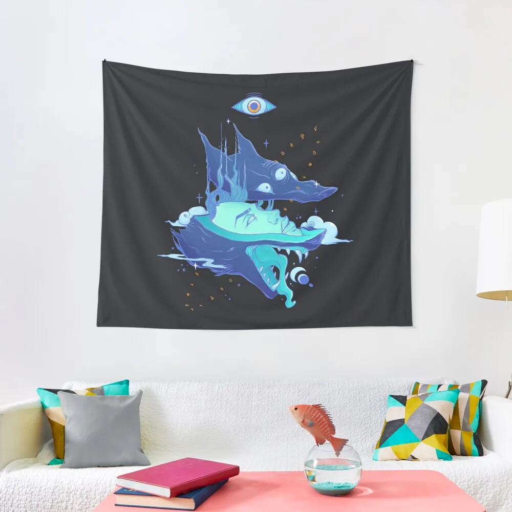 Wolf Girl With Zodiac Symbols And Stars Tapestry Room Decor Korean Style Japanese Room Decor Bathroom Decor Tapestry