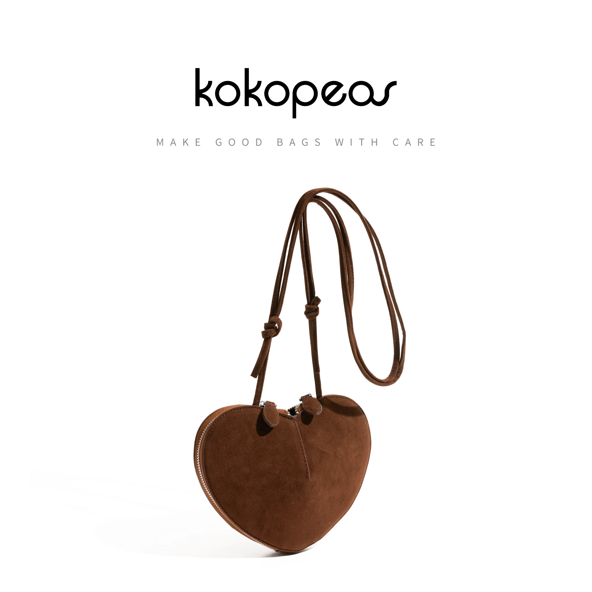 

KOKOPEAS Vintage Faux Suede Hobo Bag Unique Heart Shape Popular Shoulder Phone Purse Dubble Zipper Luxury Design Crossbody Bag