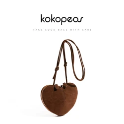 KOKOPEAS Vintage Faux Suede Hobo Bag Unique Heart Shape Popular Shoulder Phone Purse Dubble Zipper Luxury Design Crossbody Bag