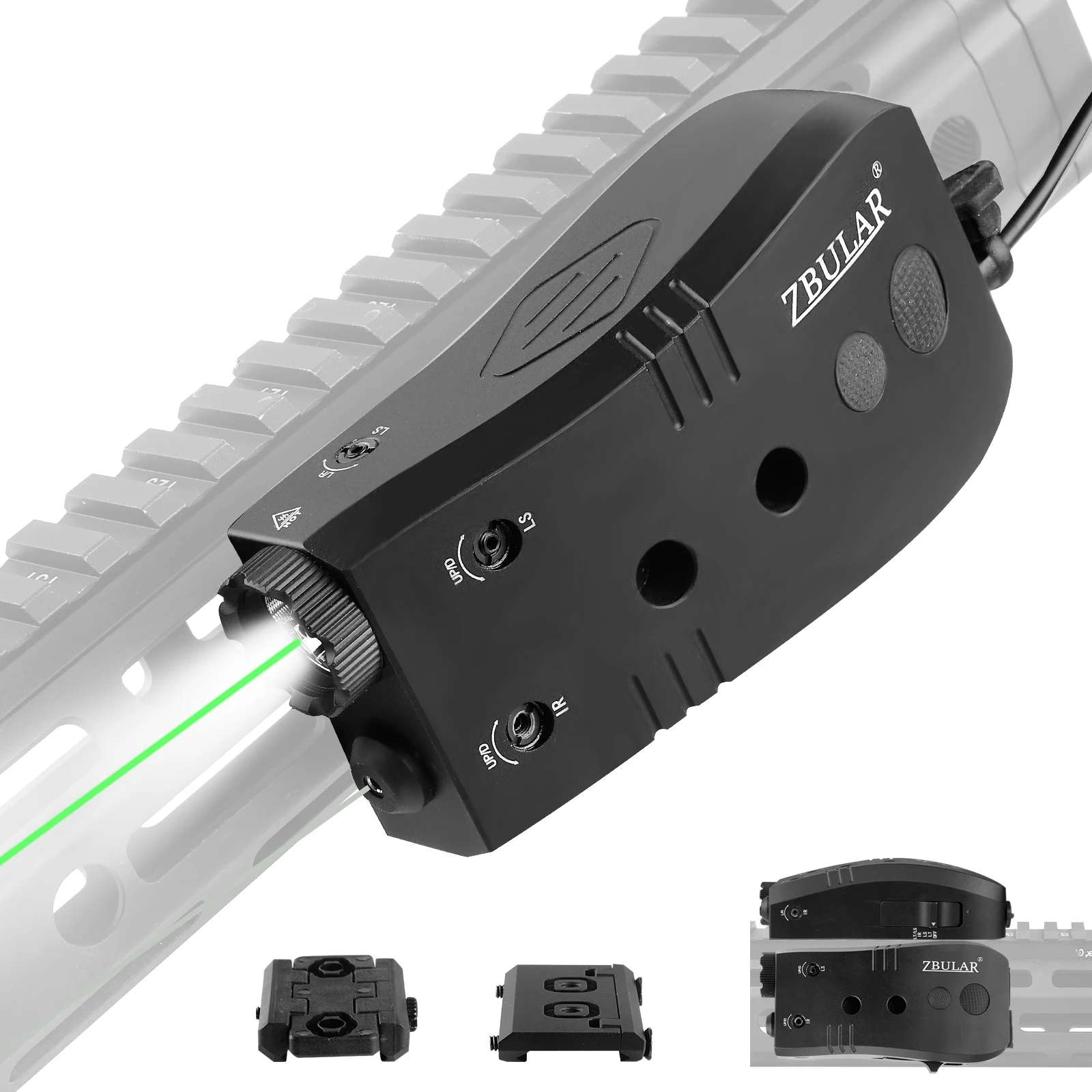 Тактический фонарик Mlok и Пикатинни, 2000 люмен, зеленый лазер, инфракрасный (ИК), лазер 3 в 1, комбинированный, с дистанционным переключателем давления