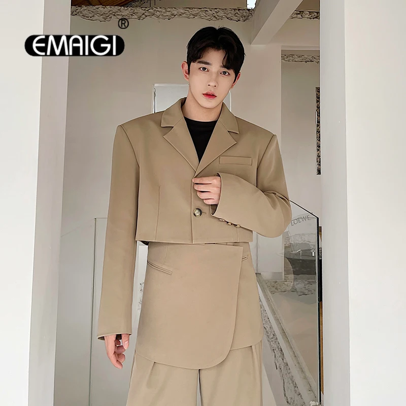 

Men Korean Chic Fashion Short Style Suit Jacket Blazer Male Harajuku Trendy Suit Coat Net Celebrity Style Blazers Stage Clothing