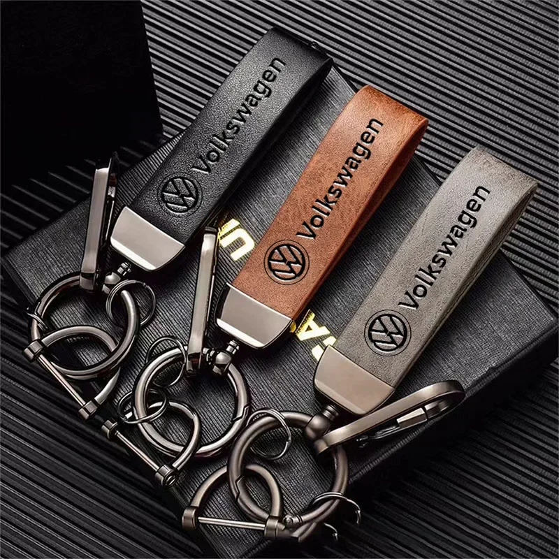 

High Grade Leather Keychain With Car Logo Keyring Accessories For VW GTI Polo Golf Passat Tiguan Arteon Touareg Taigo Caddy