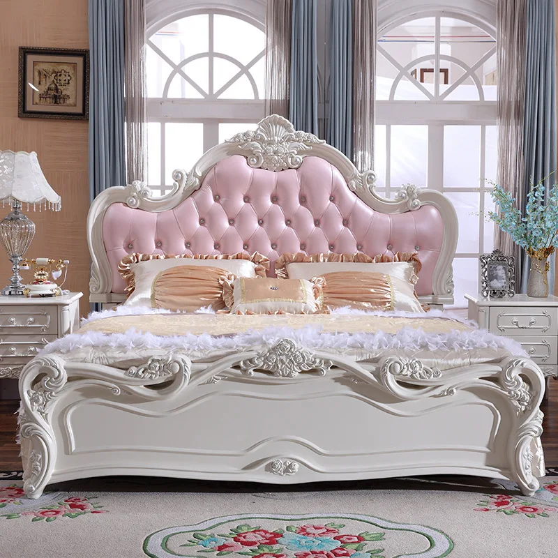 European bed 1.8 meters double bed 1.5m simple European, carved master bedroom furniture American princess bed French high box s