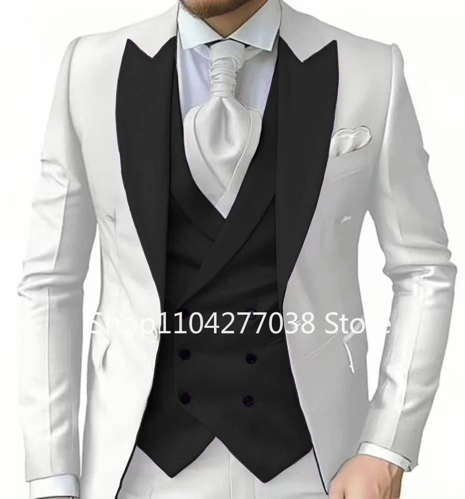 طقم بدلات سهرة أنيقة للرجال مكون من 3 قطع مع سترة وسروال ذروة طية صدر السترة جودة عالية رجل كامل Terno لشركة الزفاف #3