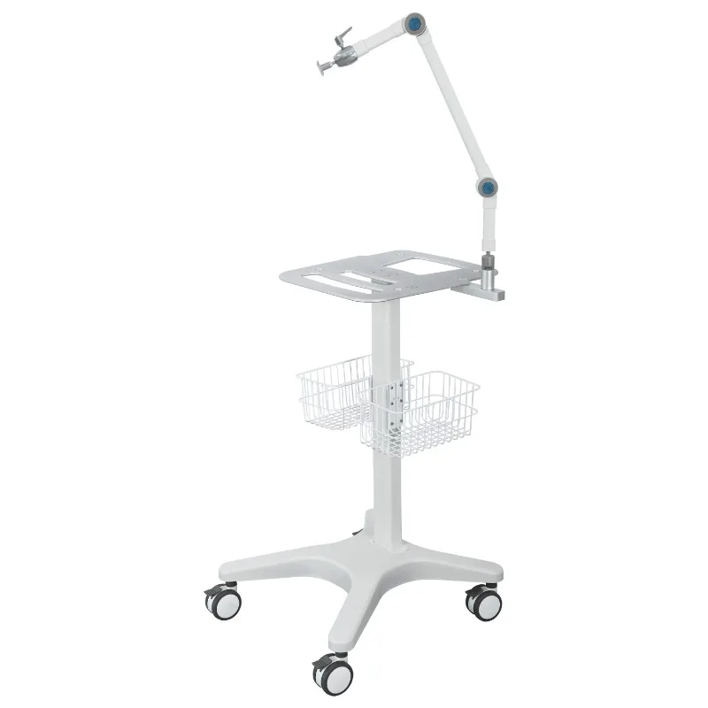 Microwave therapy device universal adjustable arm medical cart with storage basket