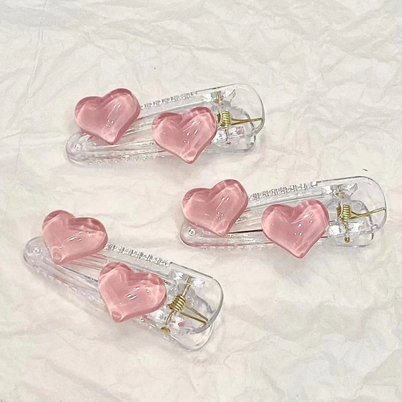 Jelly Pink Transparent Cute Heart Hair Clips Girls Heart Love Hairpins Sweet Duckbill Side Clips Simple Fashion Hair Accessories