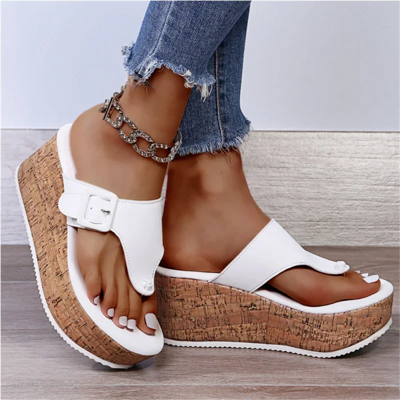 

Women Summer Flip Flops Shoes Female Wedge Platform Sandal 2022 Ladies 7.5cm Thick Bottom Casual Slippers Shoe Black Pink