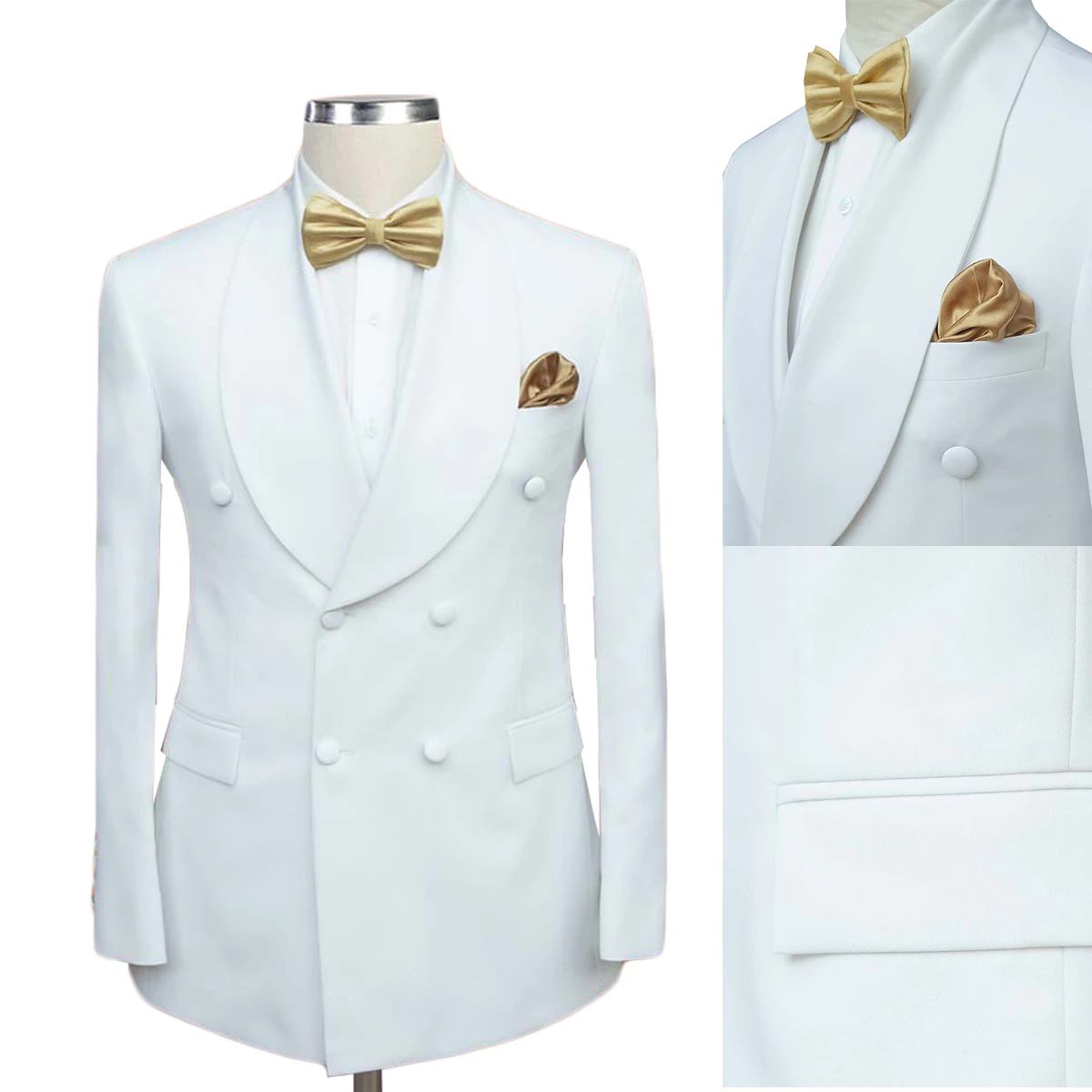 

Classic Cotton White Wedding Men's Suit New Slim Fit One Coat Tailor-Made Double Breasted Groom Formal Occasions Size Customized