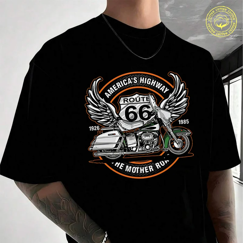 

Vecteezy Motorcycls Route 66 Men's Cotton T-Shirt Moto New Casual O-neck Short Sleeve Summer Streetwear Tees