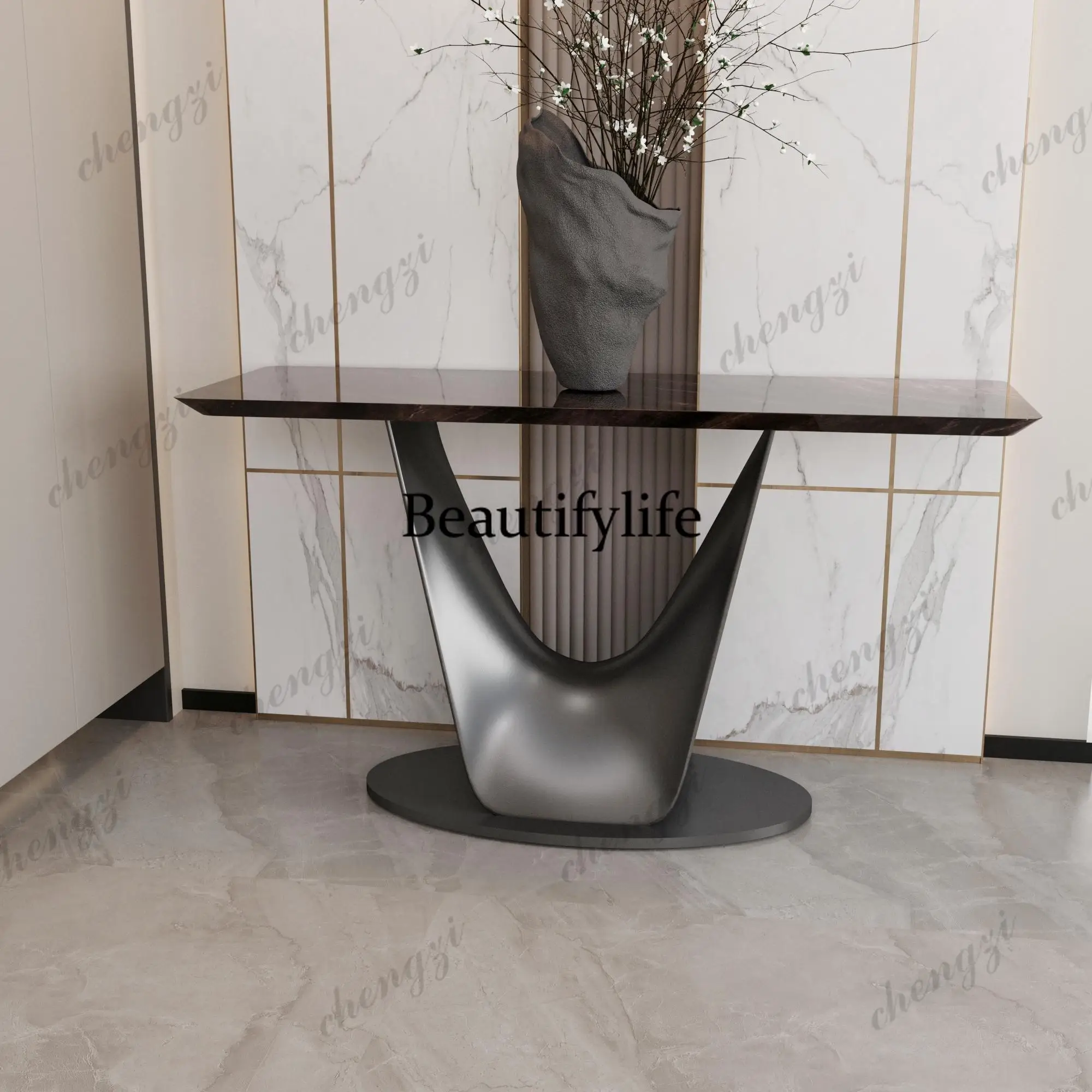 Entrance ultra-narrow entrance rock slab cabinet high-end entrance platform light luxury simple modern living room