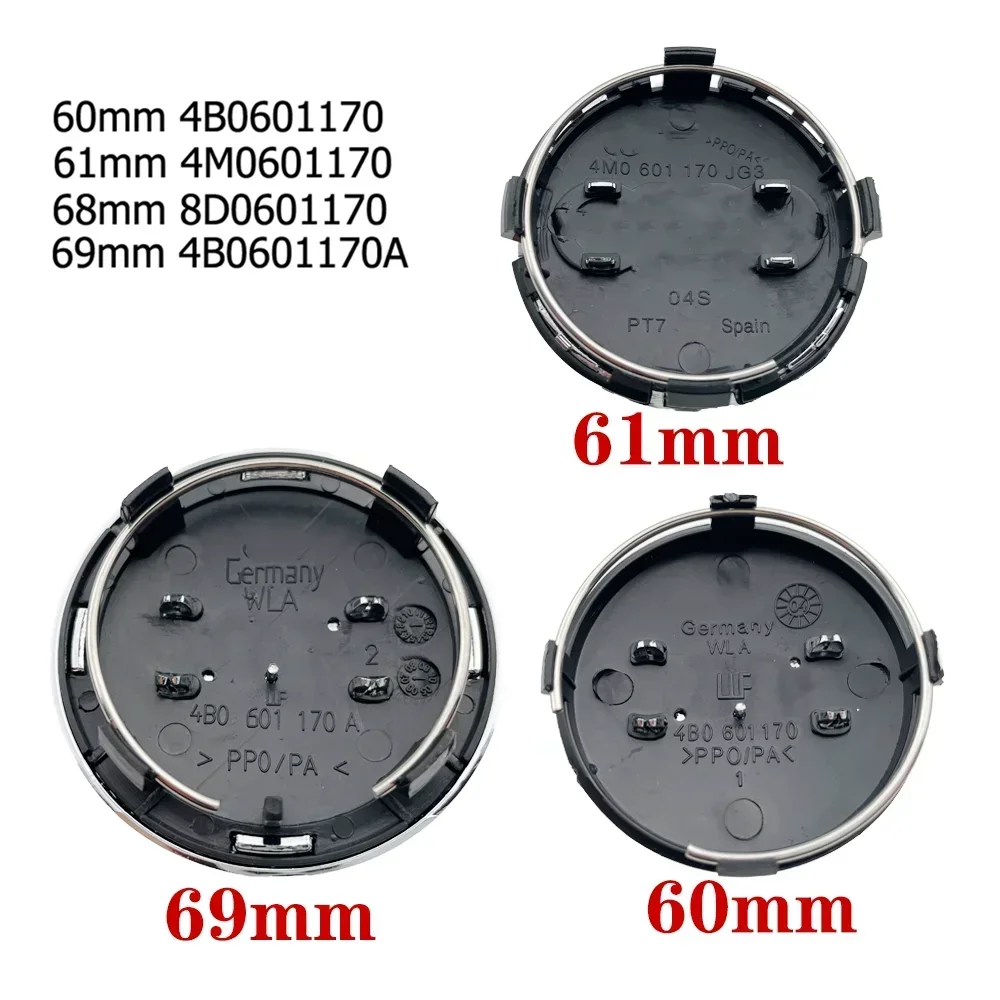 4P 60mm 61mm 68mm 69mm For Audi A3 A4 A5 A6 A7 A8 S4 S6 TT Car Styling Wheel Center Cap Hub Covers Badge 4B0601170 Accessories