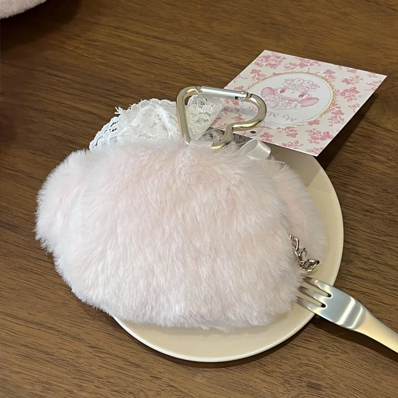 スイートホワイトストロベリーシリーズ サンリオ マイメロディ レースロリータ ぬいぐるみ コインパース 漫画風ハートボタンバッグ ペンダント イヤホンバッグ