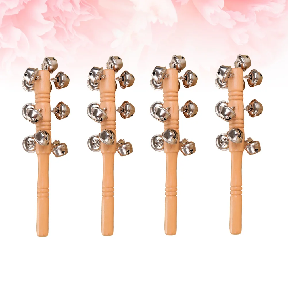 Sonajeros de madera para bebé, Mini campanas vibratorias portátiles, entrenamiento de música temprana, desarrollo de coordinación de expresión creativa, 4 Uds.