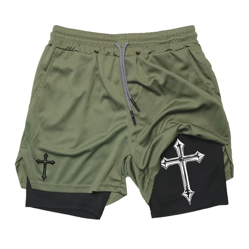 

Men's 2-in-1 fashionable training shorts, printed, compression lined sports and fitness shorts, with pockets for fitness