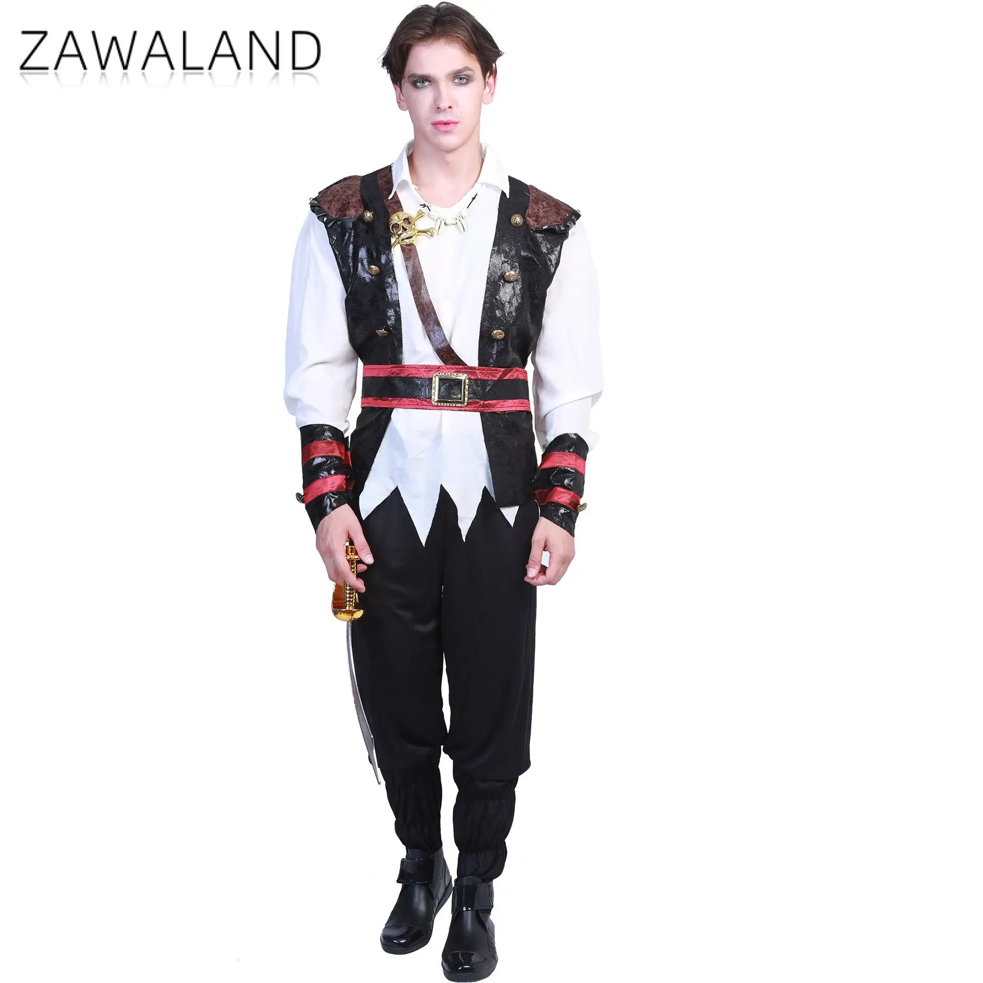 Zawaland Halloween Cosplay kostium pirata mężczyzna kamizelka zabawna kostium sceniczny przyjęcie świąteczne występ na scenie ubrania imprezowe