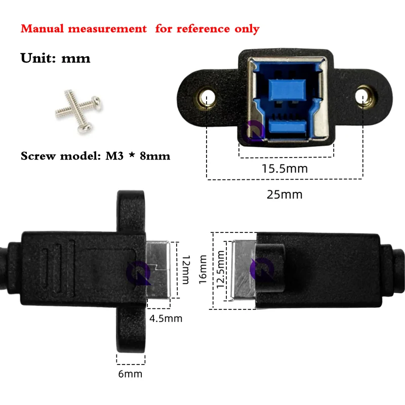 Type-C/Micro-B/Square Port Printing B Male/USB3.0 A Male to USB 3.0 Printing B Female with Ears Screw Hole Data Adapter Cable