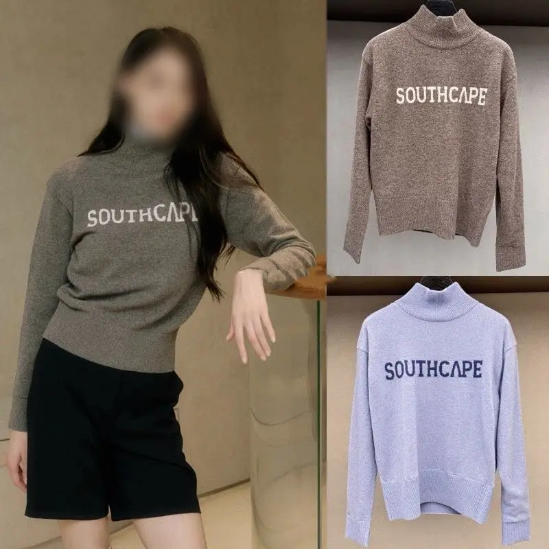 

Women's New Golf Apparel: High-Neck White Long-Sleeve Windproof Knit Top - Comfortable Fitted Blouse