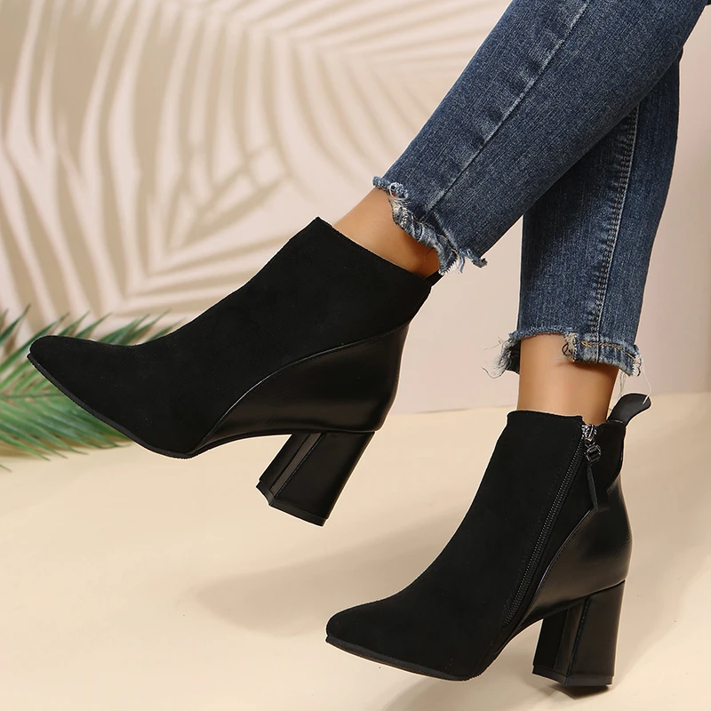 Women Ankle boots Genuine Leather plus size 35-41 cm feet length ankle boots pointed toe side zipper winter shoes women