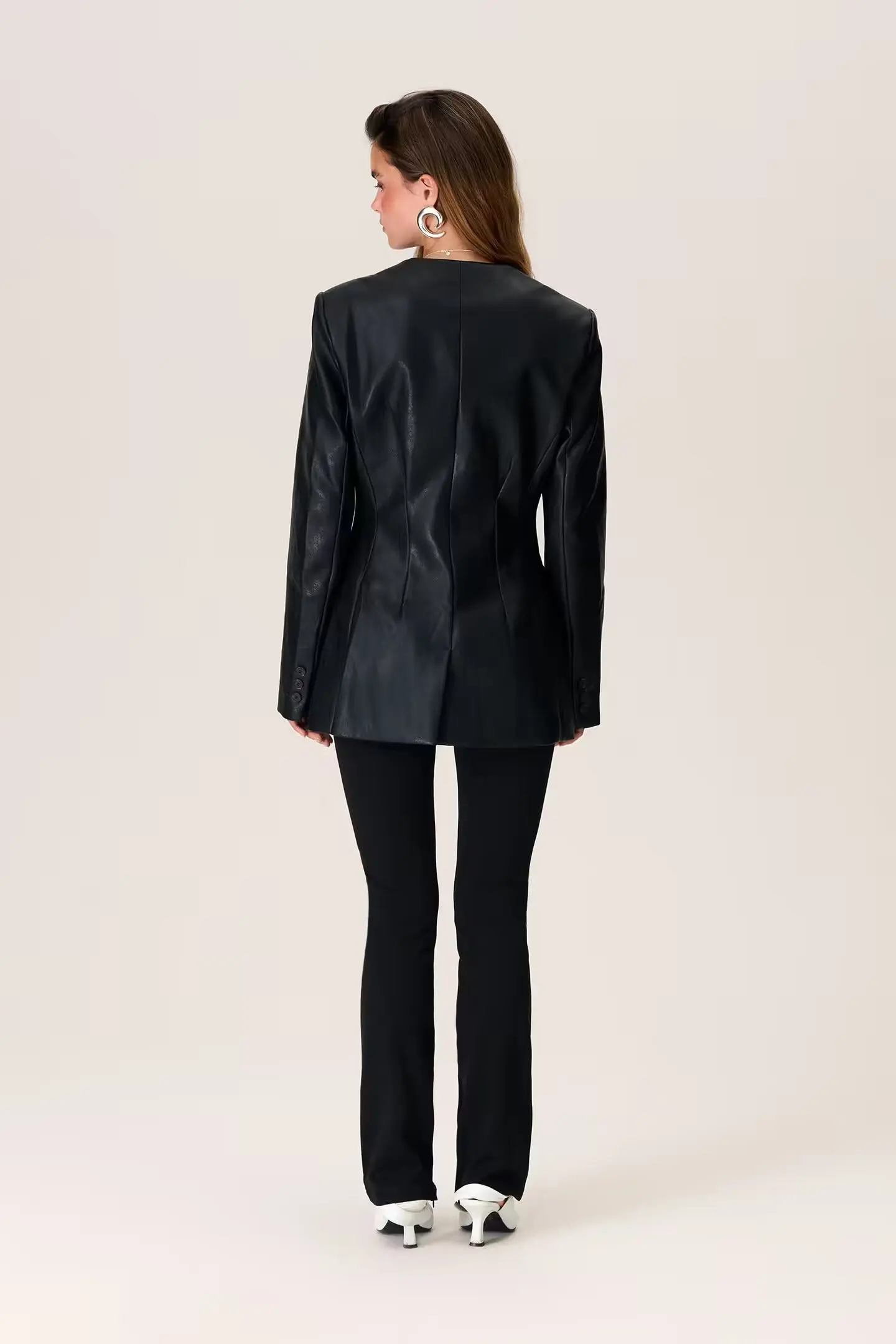 Nuovo autunno donna monopetto V-Ne lungo abito in ecopelle Sve cappotto Jaet Sli design slim fit adatto ai pendolari