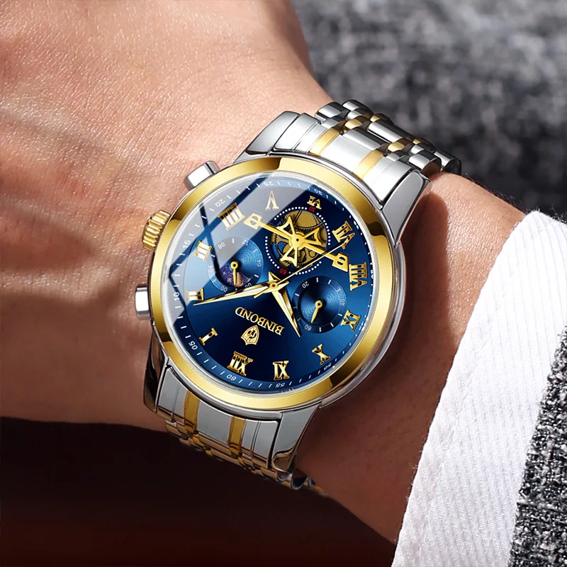 BINBOND B780 Top Brand Mens Quartz Luxury  Stainless Steel Luminescence Clock Casual Chic Waterproof Outdoor Sport Watch