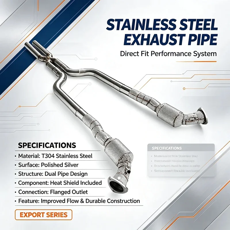 Exhaust Head X-shaped Middle Pipe for Maserati Quattroporte ( 4.2/ 4.7) 2003-2012 SS304 Front Pipe with Insulation protection