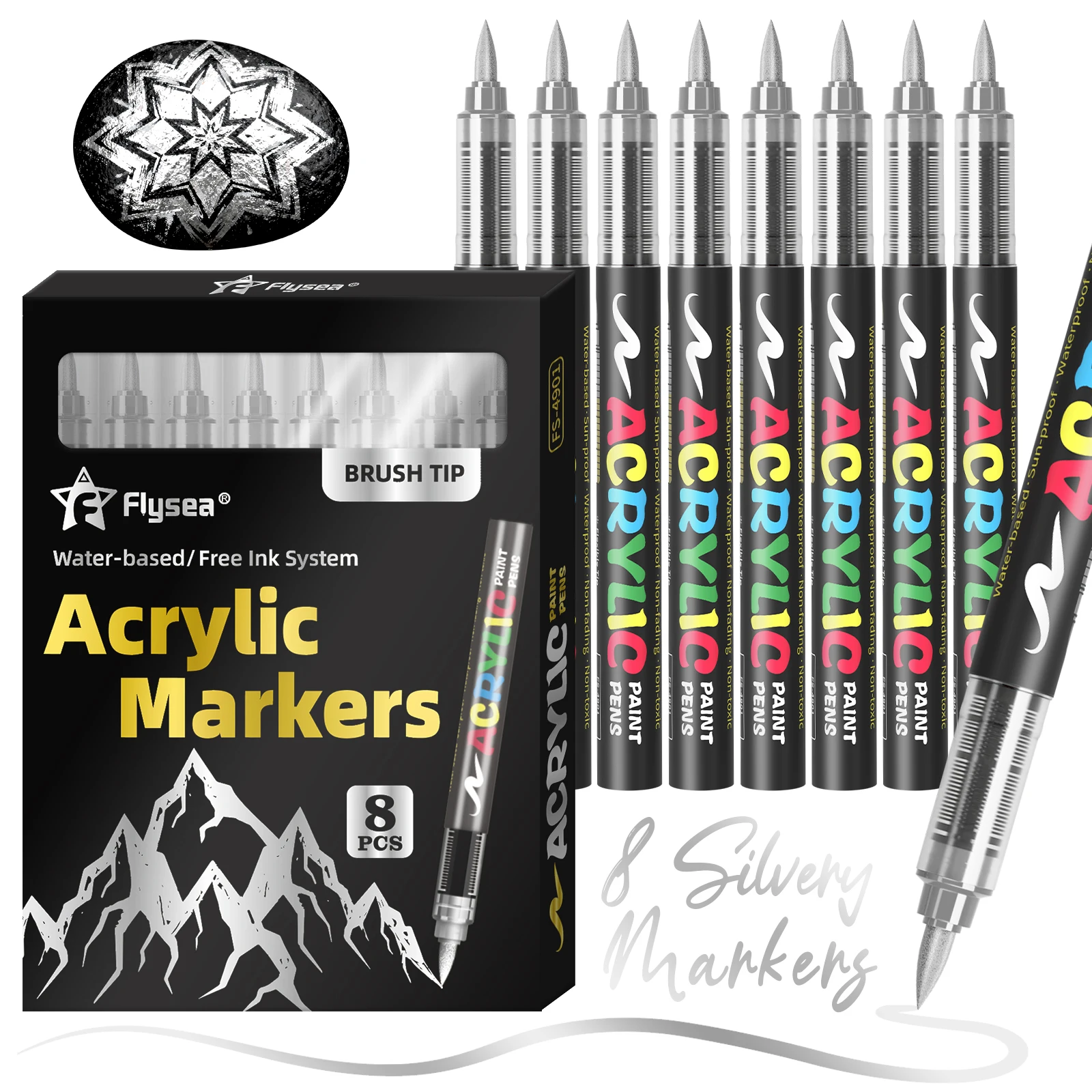 8/12er-Pack (Gold, Silber, Schwarz und Weiß) Gerade Flüssig-Acryl-Pigmentmarker, Farbmarker, Filzstifte, Schreibwaren – Detail 6