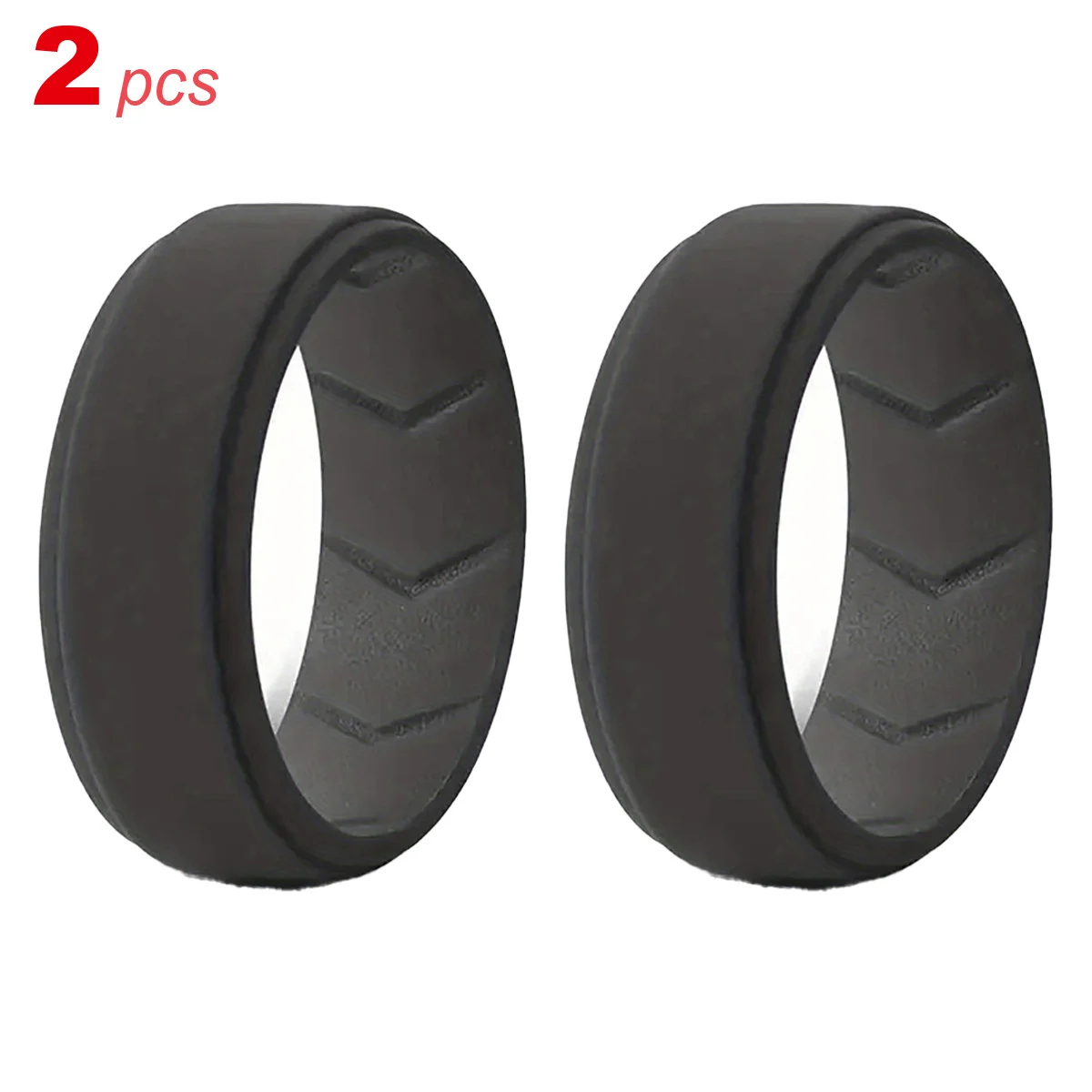 2pcs Soft Comfort Men Silicone Wedding Ring Bands with Grooves Stylish Black Rings for Husbands Fathers Perfect Gift for Sports