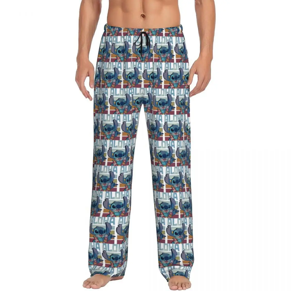 

Custom Lilo Stitch Cartoon Anime Manga Pajama Pants Men Lounge Sleep Drawstring Sleepwear Bottoms with Pockets