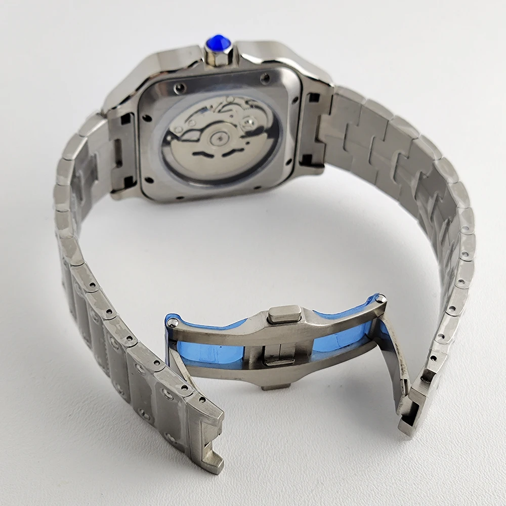 Men's Customized Square Watch Roman Numerals Stainless Steel Automatic Mechanical Non-Logos Timepiece