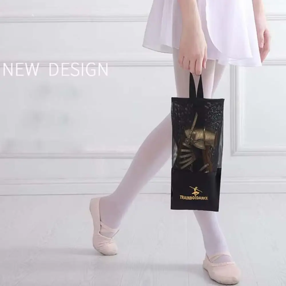 Sac à chaussures de danse latine respirant, sac à main de couleur noire, sacs de rangement de Ballet avec fermeture éclair, pochette de danse en maille de Nylon pour ballerine